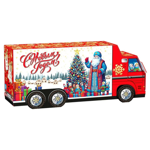 Подарок с конфетами «Малый Морозмобиль» 600г Премиум